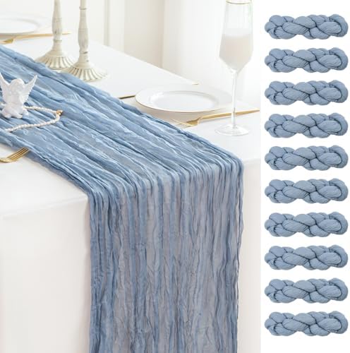 Sioloc 10 Pack Dusty Blue Cheesecloth Table Runner 120'' x 35'',Spring Easter Decor Soft Gauze Boho Wedding Table Decor for 10ft Table Birthday Party,Baby Shower, Bridal Shower, Home & Event Decor by HEALTHYCOMFORTLIFE