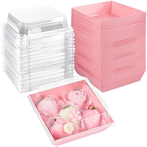 Ocmoiy Small Charcuterie Boxes with Clear Lids, 4 Inches, 100 Pack, Pink by Ocmoiy