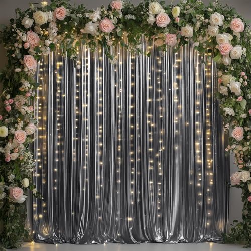 20ftx10ft Black Silver Glitter Sequin Backdrop Curtain for Parties, Wrinkle Free Sparking Backdrop Drapes, 4 Panels 5x10ft Shimmer Photo Back Drop Cloth for Wedding Birthday Photography - Image 4