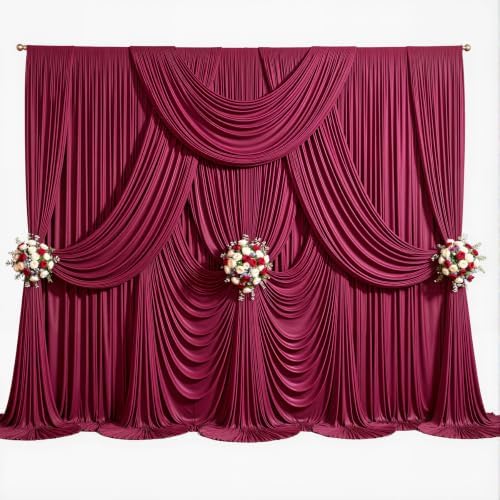 20ft x 10ft Burgundy Backdrop Curtains, 4 Panels Drapes for Backdrop - Image 6