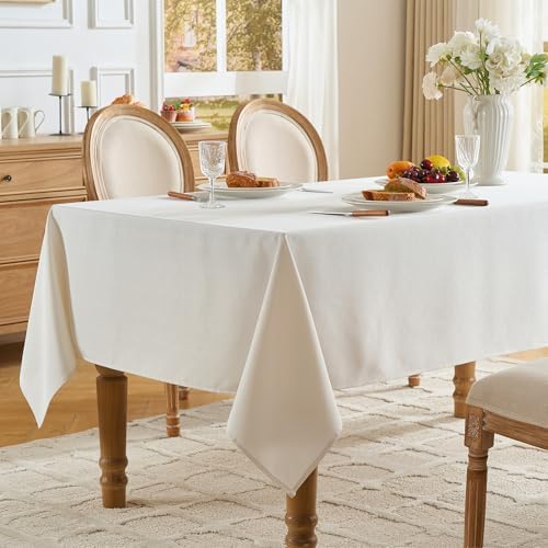 White Rectangle Tablecloth 60 x 90 Inch Machine Wash Indoor & Outdoor - Image 2