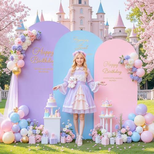 Rainbow Arch Backdrop Cover 8FT 7.2FT 6.6FT Stretchy Wedding Arch Covers Set of 3 Spandex Fitted Pink Blue Lavender Fabric Backdrop Cover for Party Baby Shower Birthday Decoration - Image 2