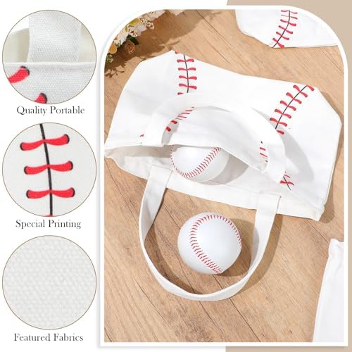 12 Pcs Baseball Bag Baseball Canvas Tote Bag Kids Tote Double Sided Beach Handbag with Handles for Sports Party Favor Travel Shopping Birthday Community Events - Image 4