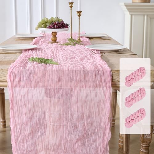3 Pack Pink Cheesecloth Table Runners, 120 Inch 10Ft Blush Pink Gauze Table Runner for Wedding Birthday Party Baby Shower Decorations by YARGEZON