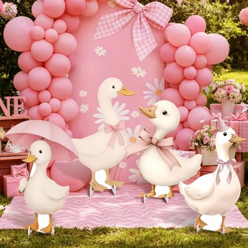 4 Pcs Large One Silly Goose Baby Shower Decoration for Girl Silly Goose Cardboard Cutouts Backdrop Party Decorations for Photo Booth Props Lawn Yard Signs Party Supplies by Unknown