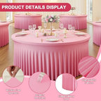 2 Pack Pink Round Tablecloth 60 inch, Spandex Fitted Wrinkle Free Table Cover with Skirt Washable Tablecloths for Wedding Photo Party Professional Events Birthday Decor - Image 2