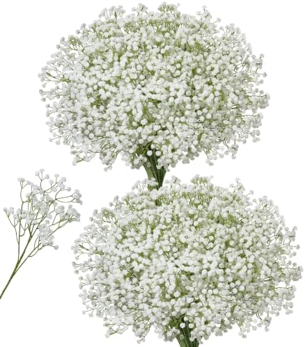 Babys Breath Artificial Flowers, 50 pcs White Flowers Artificial Real Touch Faux Flowers Bouquet Look Real Fake Flowers for Wedding Party Home Garden Tables Centerpieces Office Arrangements Decoration by HyeFloraartificialflowers