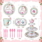 257 Pcs Tea Party Supplies Floral Paper Tea Party Decor, Green - Image 3