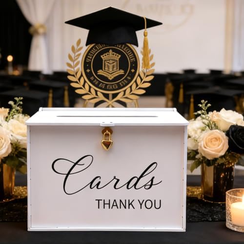 Extra Large Card Box with Lock & Slot, Elegant White Wedding Card for Reception Money Gift Envelope Cards, Spacious Gift Cards Holder Box for Party Graduation Baby Bridal Shower Table Decor - Image 7