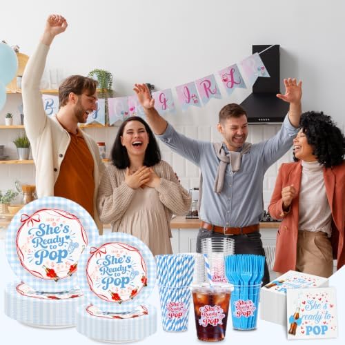 Shes Ready to Pop Baby Shower Plates, Blue Disposable Tableware Set for 25 - Image 6