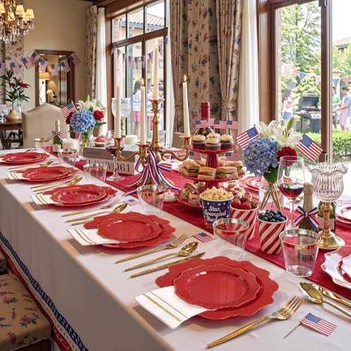 WDF 175Pcs Red Plates - Red Plastic Plates with Gold Rim - Fancy Disposable Dinnerware Sets Ideal for Party/Wedding - Image 4