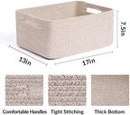 MiniArk Large Storage Baskets for Shelves, 17 x 13 x 7.5” Closet Organizers Bins for Clothes Blanket Towels, Baby Nursery, Toy Baskets Box, Woven Rope Baskets, 3 Packs Mixed Brown - Image 2