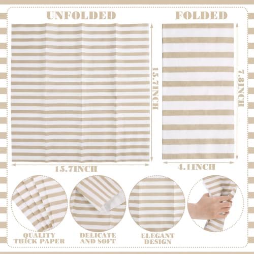 100 Pack Striped Linen-feel Napkins Bulk Striped, Beige - Image 2