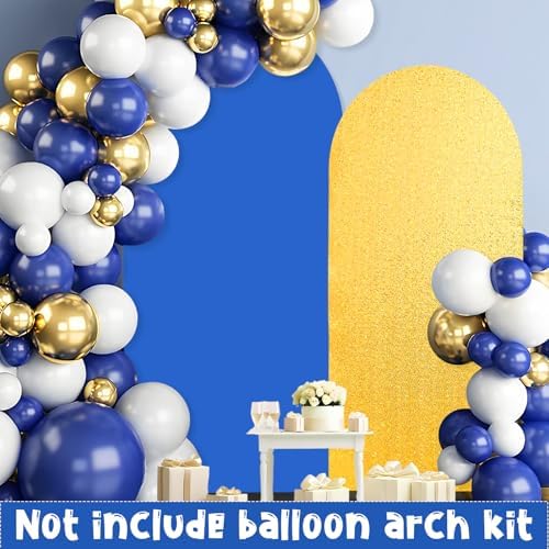 2PCS Arch Backdrop Covers Glitter Gold Sapphire Blue (7.2ft+6ft) , Spandex Fitted Arch Stand Covers Background for Wedding Baby Shower Birthday Bridal Shower Party Decorations(Only Covers) - Image 2