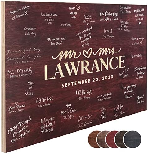 Personalized Wedding Guest Book Alternative with Last Name & Date, 5 Colors, 4 Sizes, Rustic Wedding Decorations, Includes Signing Marker, D2 by USA+CUSTOM+GIFTS