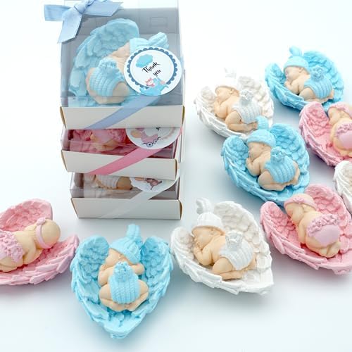 Baby Shower Favor, 50 Set of Scented Stone Angel with Wing Baby Favor Magnet, Pink White Blue Baby Favor Boy with Thank You Tags, Baptism Favor, Magnets Favors, Communion Favors Gender Reveal (Pink) - Image 3