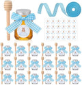 Willinglong 24 Set Glass Mini Honey Jars, Baby Shower Party Favors Bulk, 2 oz Small Honey Jars with Dippers, Lids, Stickers, Ribbons for Baby Shower Gender Reveal Party Gifts Supplies(Blue,Bear) by Willinglong