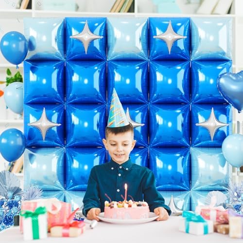 Electric Balloon Pump and 32PCS Blue Square Foil Balloon with Star Foil Balloon, 600W Dual Nozzle Air Pump & Metallic Light Blue Mixed Tunnel Arch Kit for Boy Birthday Baby Shower Graduation - Image 6