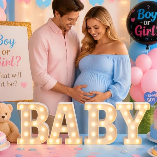Pooqla Baby Shower Decorations, Marquee Letter Lights for Gender Reveal - Image 2