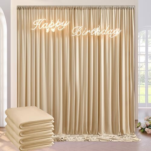 20ft x 8ft Wrinkle Free Beige Backdrop Curtains for Parties Weddings, 4 Panels 5×10ft Soft Silk Polyester Photo Backdrop Drapes for Birthday Baby Shower Baptism Photo Photography Background Cloth by ENJOYYOURPARTY