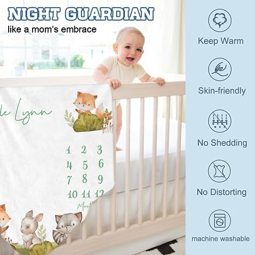 Personalized Baby Milestone Blanket for Boys Girls Baby Month Blanket- First Year Calendar Monthly Growth Chart - Animal Theme Halloween Birthday Gifts for Infant Todder - Image 6