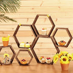 Gerrii Honey Comb Decorations 5 Size Wood Hexagon Shelves,Dark Brown,10 Pcs - Image 2