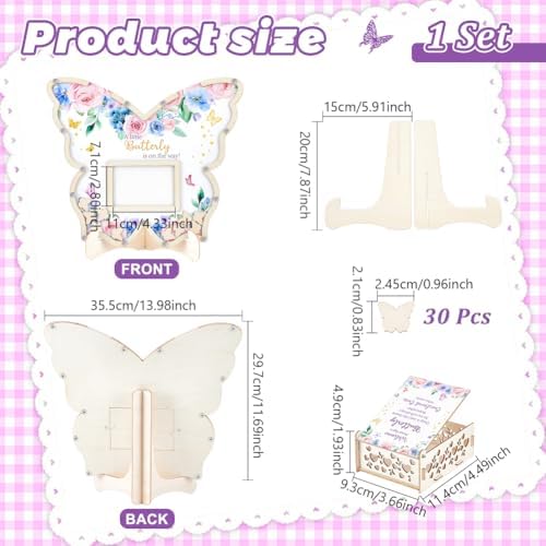 peacoblue Baby Shower Guest Book Alternative Set – 73 Pcs Wooden Butterfly Memory Kit with Display Frame, Keepsake Box, and Signature Pieces Decorations for Girl or Boy Parties - Image 2