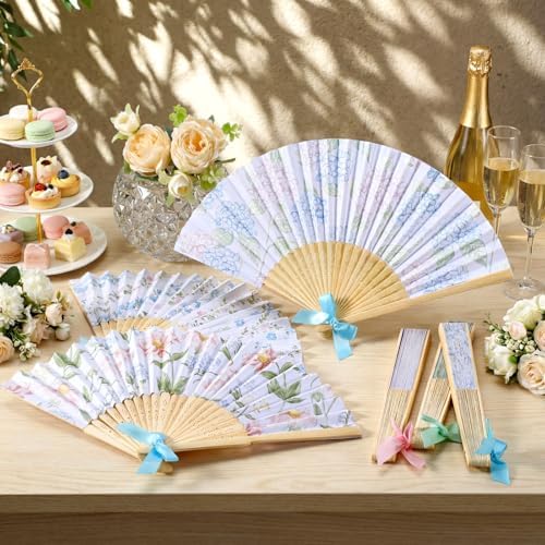 Roowest 36 Pcs Pastel Floral Folding Hand Fans Bulk, Tea Party Paper Fans - Image 5