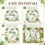 3Pcs Safari Jungle Baby Shower Decoration Safari Jungle Baby Shower Animal Arch Backdrop Cover Set Wild Tropical Leaves Photography Background Stand Covers for Birthday Party Decorations 4ft 5ft 6ft - Image 4
