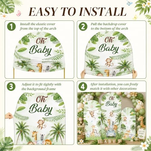 3Pcs Safari Jungle Baby Shower Decoration Safari Jungle Baby Shower Animal Arch Backdrop Cover Set Wild Tropical Leaves Photography Background Stand Covers for Birthday Party Decorations 4ft 5ft 6ft - Image 4