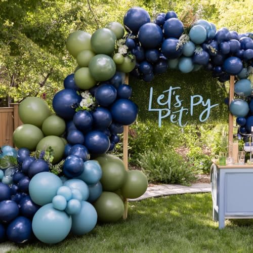 Dusty Blue Green Balloon Garland Double Stuffed Navy Blue Green Balloons Different Sizes 18In 12In 5In Pastel Balloon Arch Kit For Baby Shower Gender Reveal Birthday Party Decorations by Pinbra