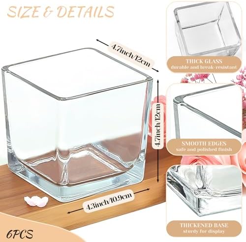 CONNOO 6 Pack 5" x 5" x 5" Clear Square Glass Vase for Centerpieces - Image 2