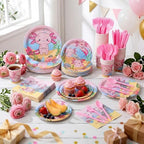 Funnymoom 400 Pcs Axolotl Birthday Party Supplies for 50 Guests Pink Cartoon Axolotl Paper Plates and Napkins Knives Spoon Fork Cup Disposable Reptile Animals Dinner Sets for Baby Shower Party - Image 6