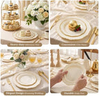 realluck 200Pcs Ivory and Gold Plastic Plates Scalloped Plates - Image 5
