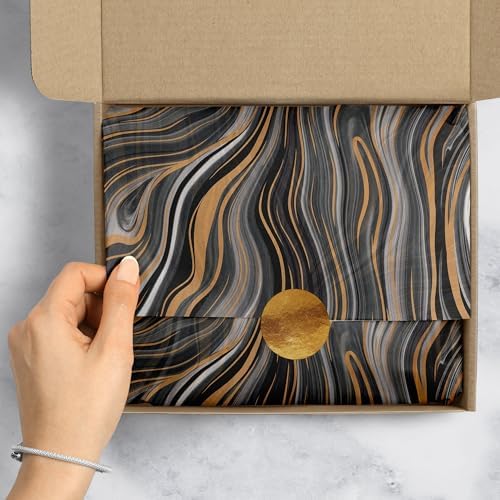 Jillson & Roberts 20" x 30" Printed Gift Tissue, Marbleized Black (24 Folded Sheets) - Image 4