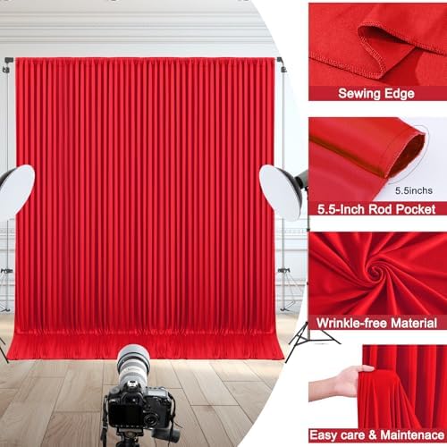 30x10ft Red Backdrop Curtain for Wedding Parties Wrinkle Free Fabric Red Drapes Backdrop Decoration for Baby Shower Birthday Photography Decoration 6 Panels, 5ft x 10ft - Image 5