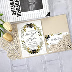 50sets Green Laser Cut Wedding Invitations Card Rose Greeting Cards Envelopes Invitation for Wedding Birthday Baby Graduation Party Supplies (Only invitation cards, Light Gold) by Cylallen