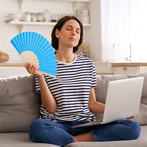 Aneco 48 Pieces Handheld Paper Fans Paper Folding Fans with Bamboos for Wedding Gift, Party, Home, DIY, Multicolor - Image 6