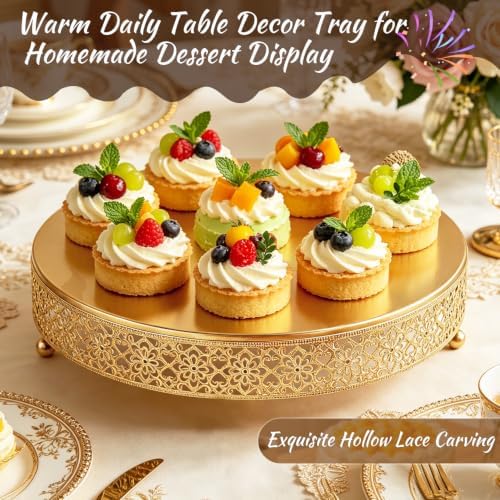 Cake Stand, Metal Round Cupcake Dessert Stand Cake Display Holder Cookies Fruit Serving Tray Decor for Wedding Party Birthday Baby Showers Anniversary (14 in, Dark Gold) - Image 4