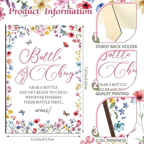 Trelaco 12 Pcs Wildflower Baby Shower Games Bottle Chug Wooden Sign Set - Image 4