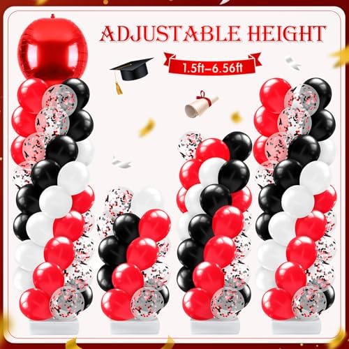 2 Sets Red Black and White Balloon Column Stand Kit, Adjustable Floor Balloon Arch Tower with Foil & Latex Balloons, DIY Decor for Birthday Ceremony Backdrop - Image 4