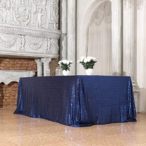 Eternal Beauty Navy Blue 90x132 Inch Nautical Party Sequin Tablecloth - Image 5