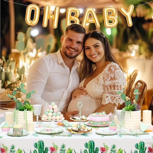 Hombae Taco Bout A Baby Decorations, Fiesta Baby Shower Supplies, Pastel Mexican Themed Backdrop Balloon Tablecloth Tableware Set with Plates Napkins Forks for Taco Cactus Party Supplies - Image 7