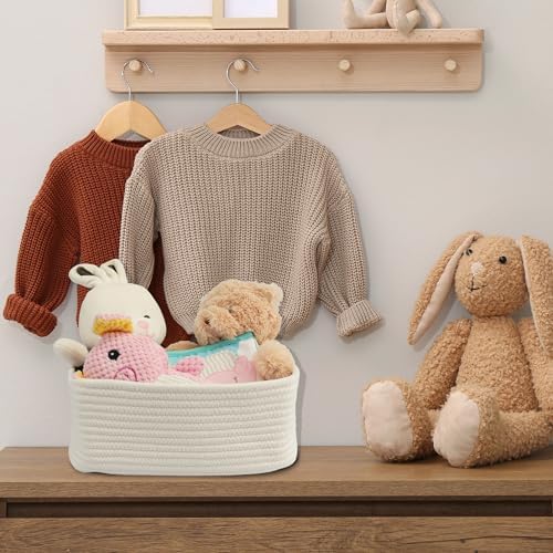 XUANGUO Small Woven Storage Baskets for Shelves, 13" x 9" x 5", White - Image 5