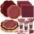 350Pcs Burgundy Paper Plates and Napkins Party Supplies for 50 Guests by OuMuaMua