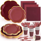 350Pcs Burgundy Paper Plates and Napkins Party Supplies for 50 Guests by OuMuaMua