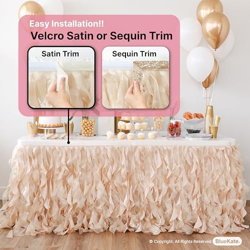 Champagne Gold Table Skirt 6ft. Double Organza, Two Trims Party Tutu Table Skirt! Wedding Decorations Rustic Theme, Graduation, Gold Party Decorations. Table Skirts for Rectangle Tables 6ft - Image 2
