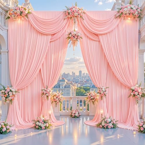 30x8ft Blush Pink Backdrop Curtain for Baby Shower Parties Pink Wrinkle Free Fabric Backdrop Curtain Wedding Photo Backdrop Drapes for Girls Birthday Party Photography Back Drop 6 Panels 5x8FT - Image 5