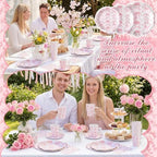 Pickmesh 252 Pcs Pink Bow Floral Tea Party Supplies for 36 Guests Flower Paper Disposable Dinnerware Flower Teacup with Handle and Saucers Set for Tea Party Decorations Birthday Baby Shower Wedding - Image 6