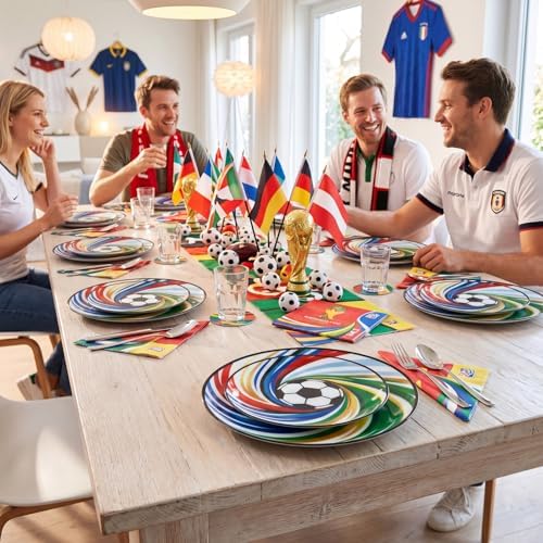 LIYH 60 Pcs World Cup Soccer Plastic Plates - Heavy Duty Disposable Plates for Global Soccer Themed Celebration Party Supplies 10.25" Dinner & 7.5" Dessert Plate - Image 2